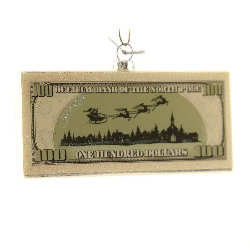 Holiday Ornament 2.75" Santa's Money One Hundred Dollar Bill  -  Tree Ornaments