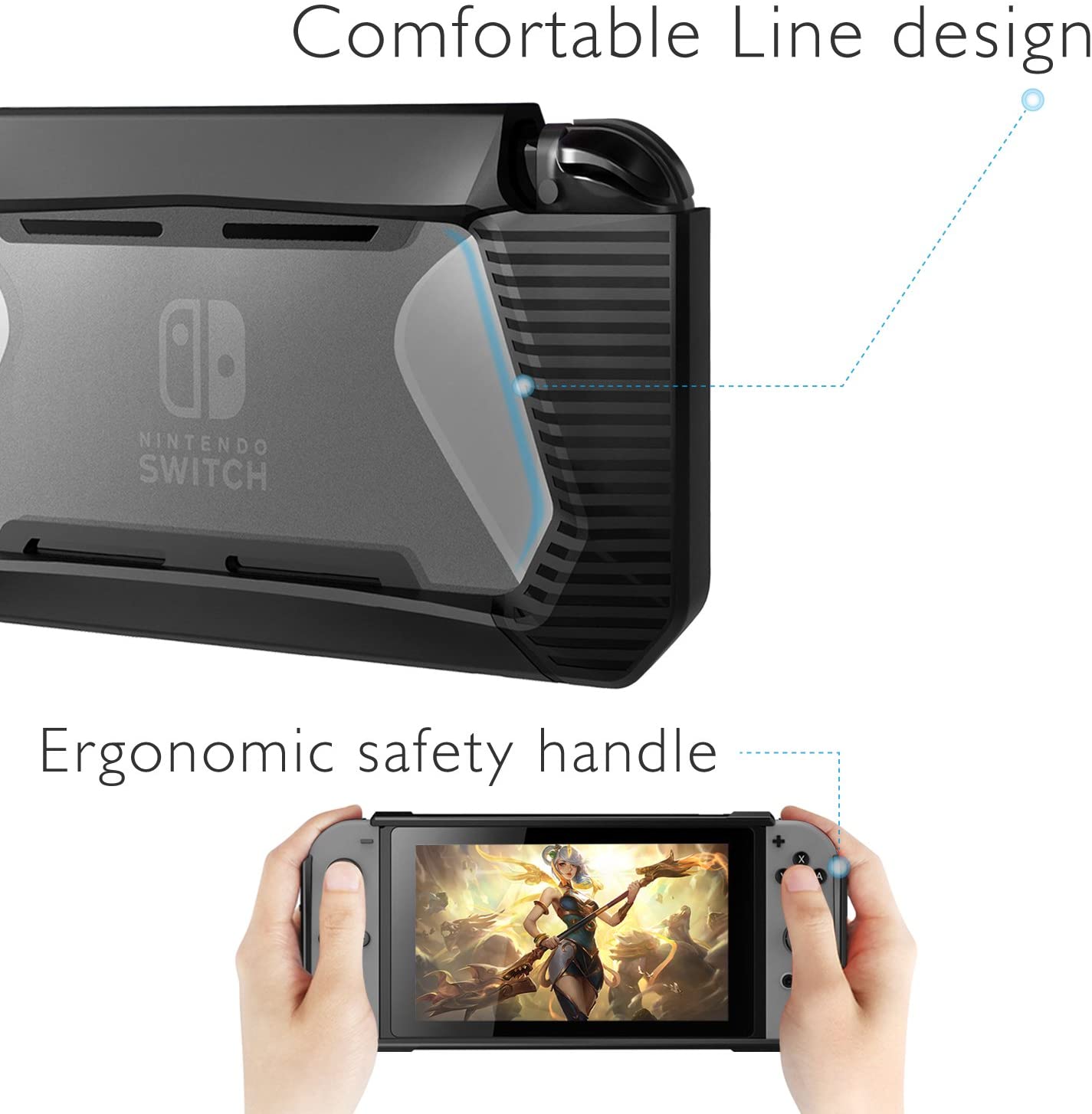 Compatible with Nintendo Switch Case with Screen Protector,AISITIN TPU Protective Heavy Duty Cover Case for Nintendo Switch with Shock-Absorption and Anti-Scratch (Black)