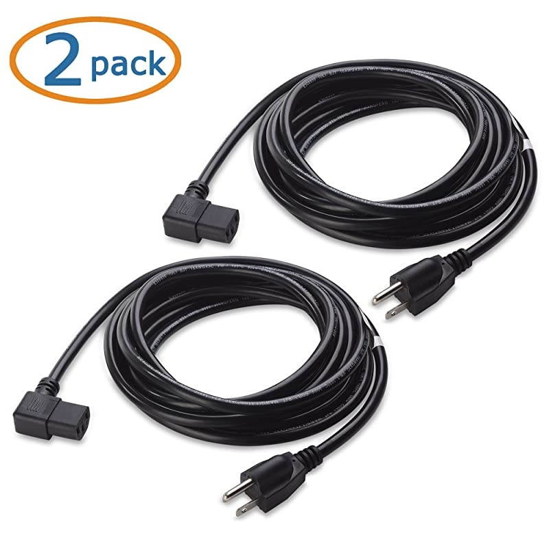 2Pack 16 AWG Right Angle Power Cord Power 15 Feet NEMA 515P to Angled IEC C13