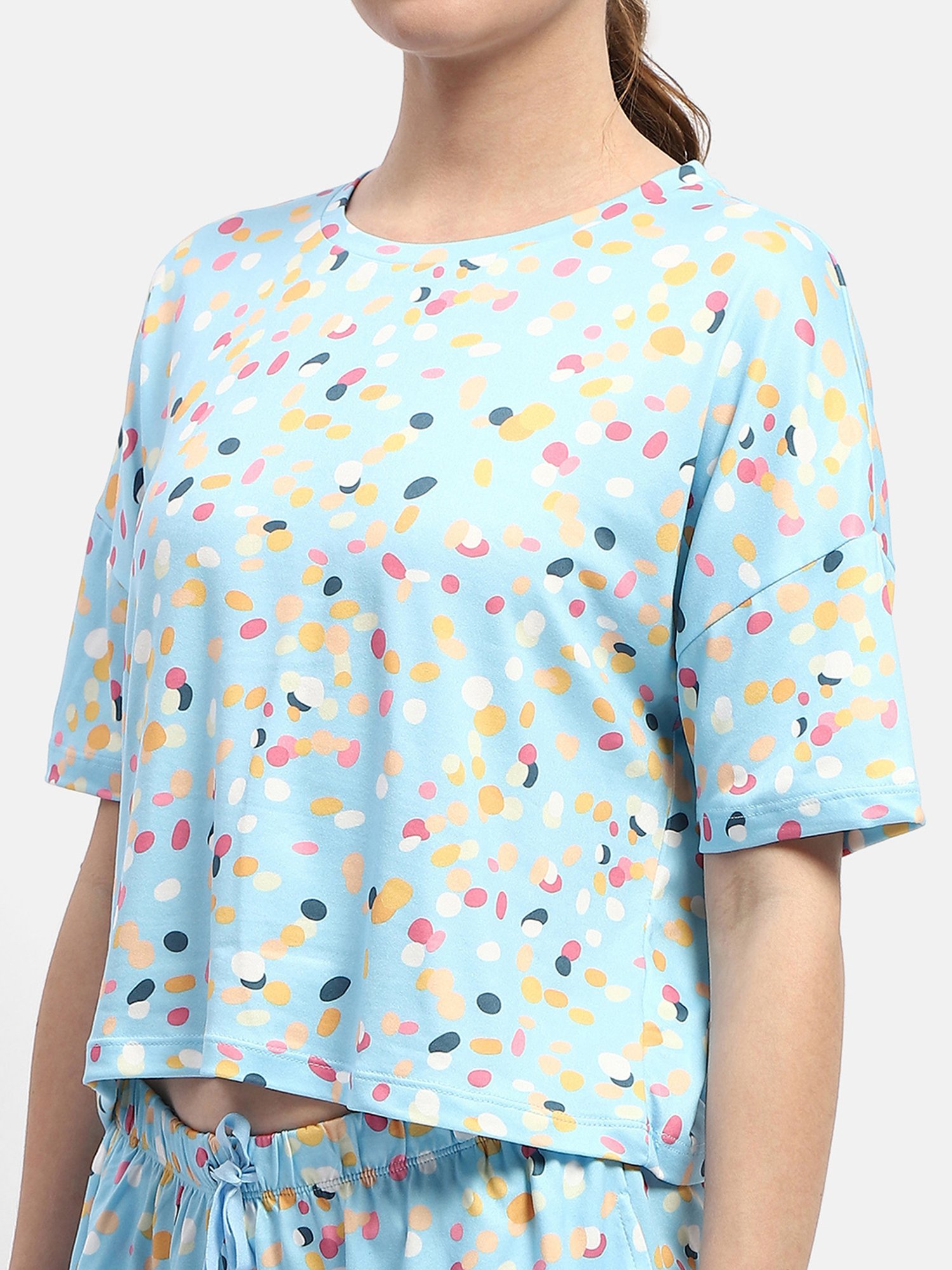 MADAME M Secret Blue Cotton Printed T-Shirt With Shorts