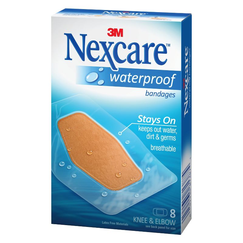 Nexcare Waterproof Bandages Knee and Elbow, Clear, 2 3/8 in x 3 1/2 in, 8 ct.