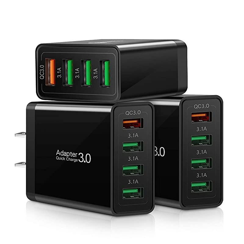 QC 30 Wall Charger 3Pack  4 Ports USB Wall Charger Adapter Fast USB Charging Block Compatible Wireless Charger Samsung Galaxy S9S8 Note 89 iPhoneiPad Tablet and MoreBlack