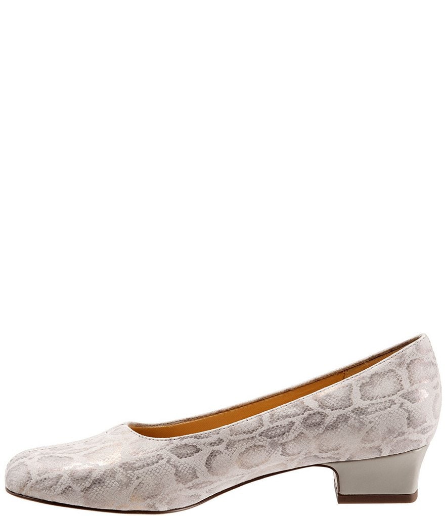 Trotters Doris Snake Print Metallic Suede Block Heel Pumps