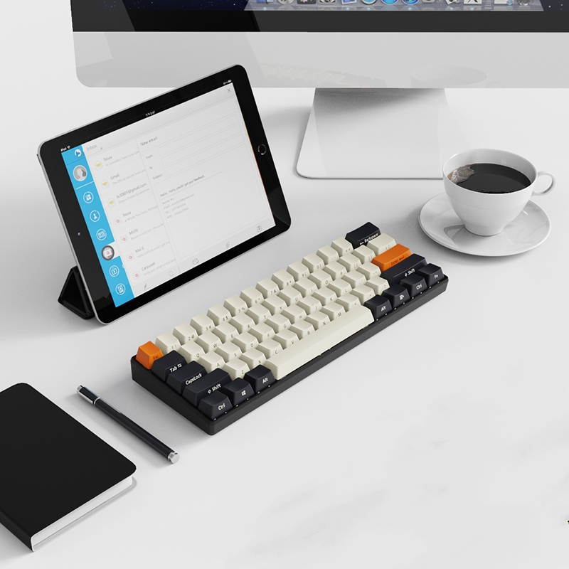 A-jazz AK61 Bluetooth Wireless and  USB Wired Dual Connectivity Mechanical Gaming Keyboard, Durable ABSKeycaps, White Backlit -Blue Switch( White )