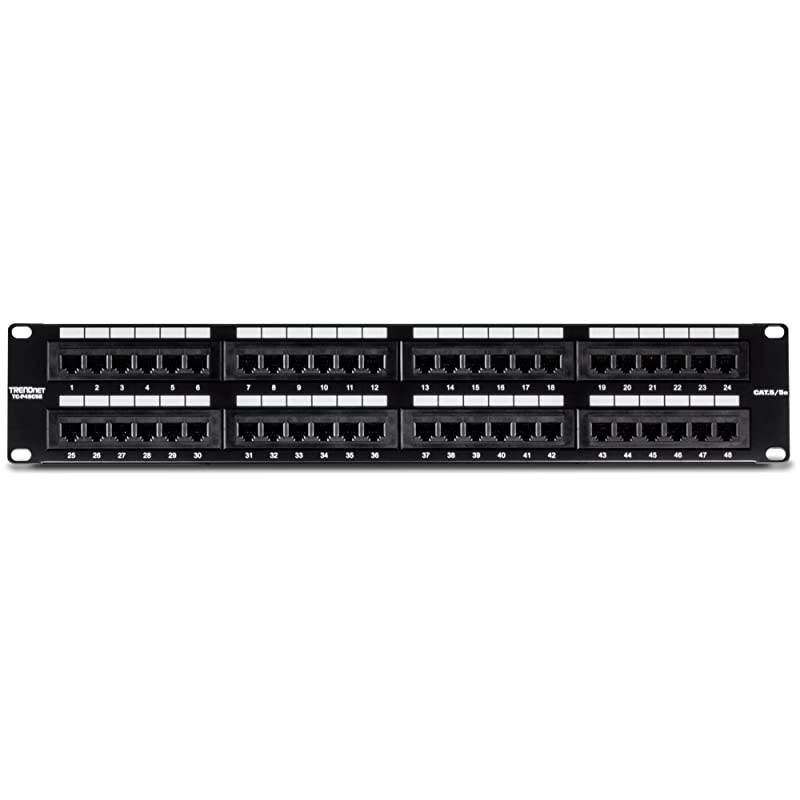 48Port Cat55e RJ45 UTP Unshielded Patch Panel TCP48C5E Wallmount or Rackmount 100Mhz Cat 5e Krone Connectors ColorCoded Labeling Cat5Cat5eCat4Cat3 Compatible 2U Rackmount Red