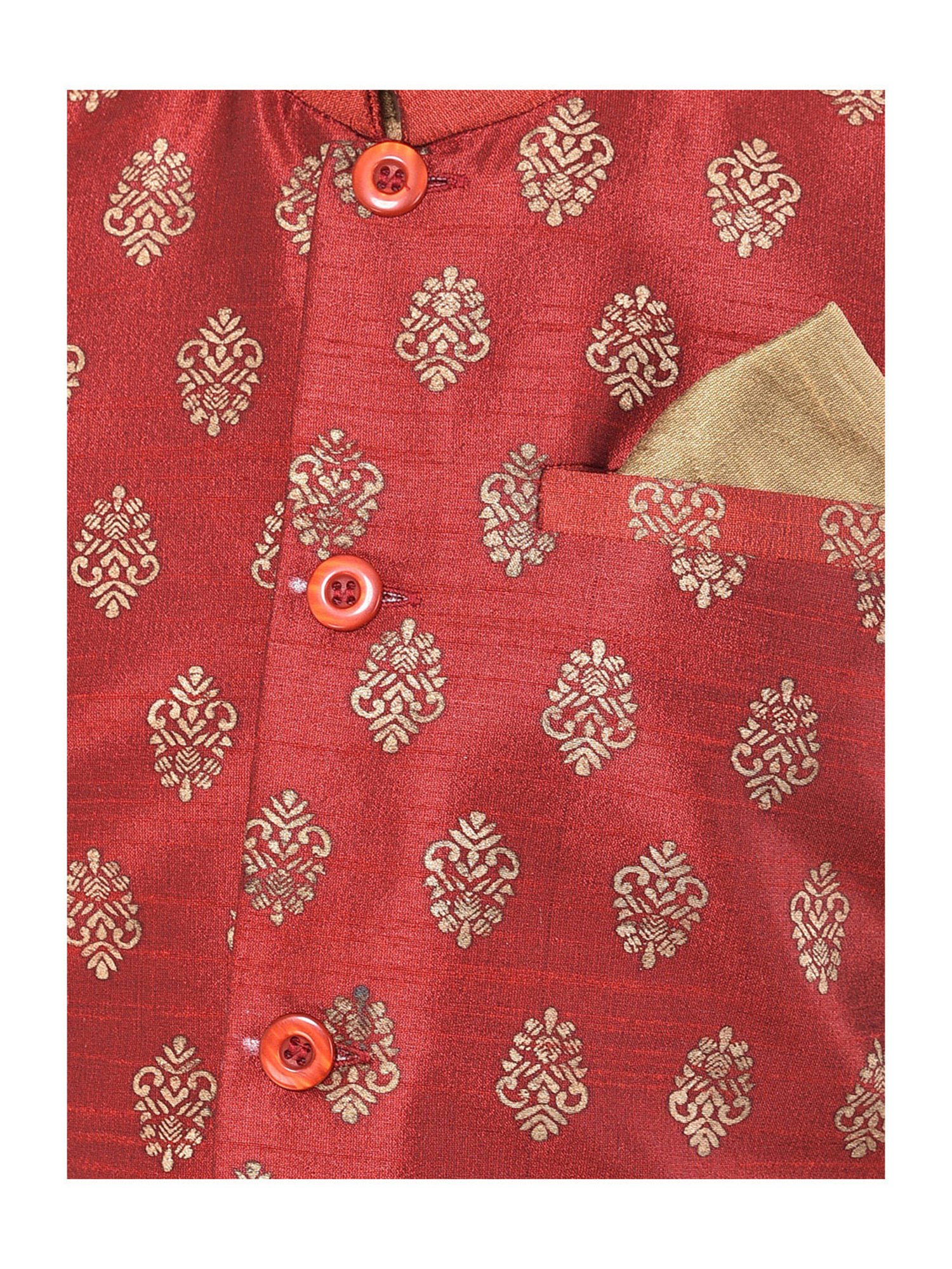 Deyann Kids Maroon Embroidered Nehru Jacket