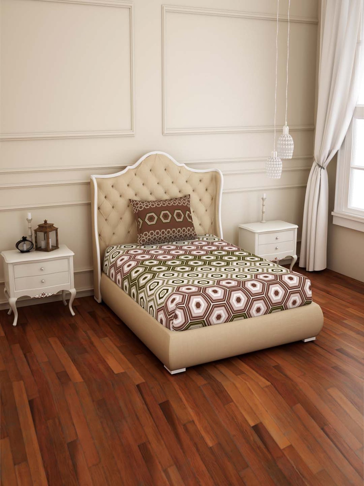 Spaces Atrium Brown Cotton 144 TC Bed Sheet Set