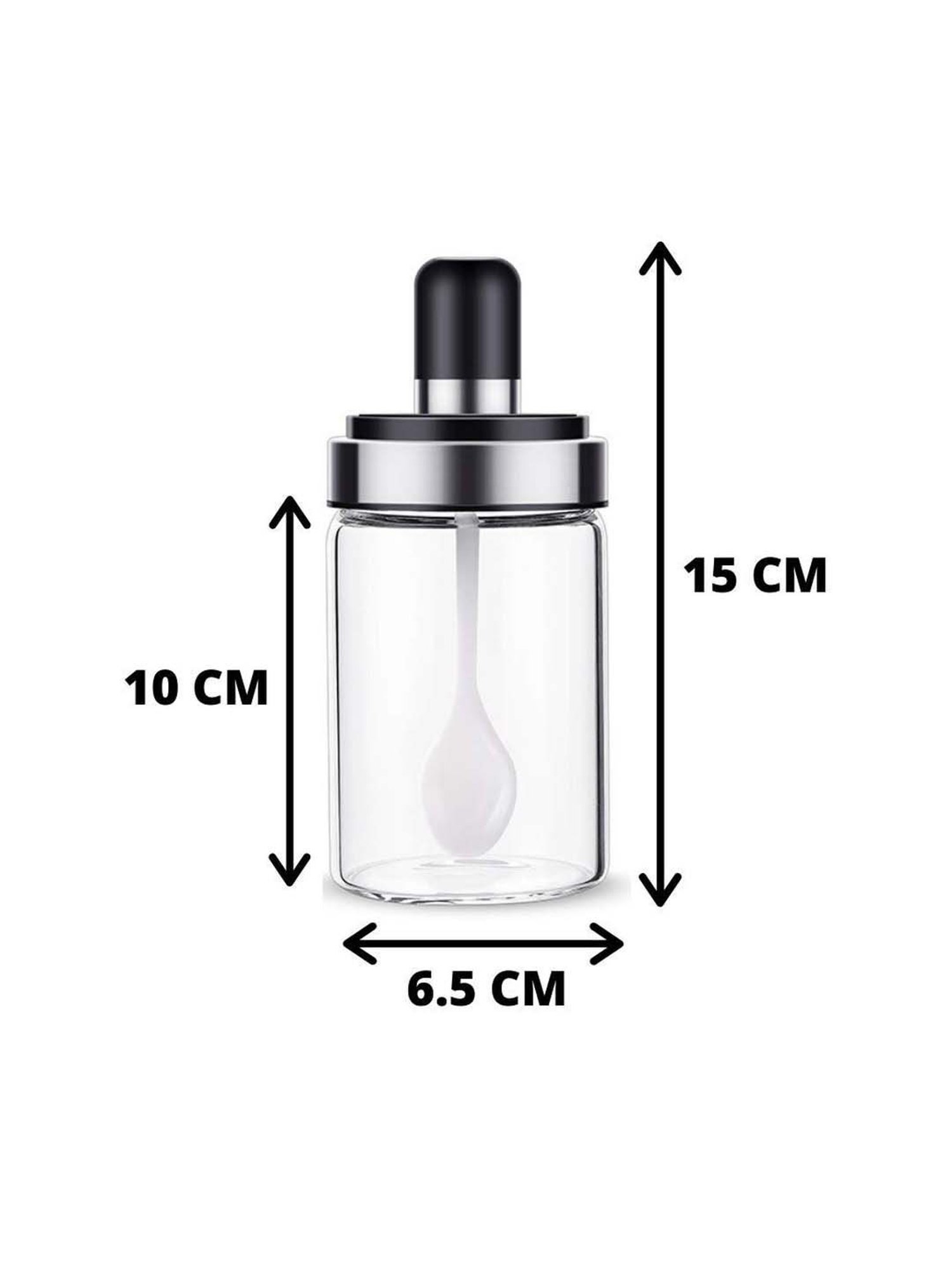 Femora Transparent Borosilicate Glass Spice Container with Spoon (250 ml) - Set of 1