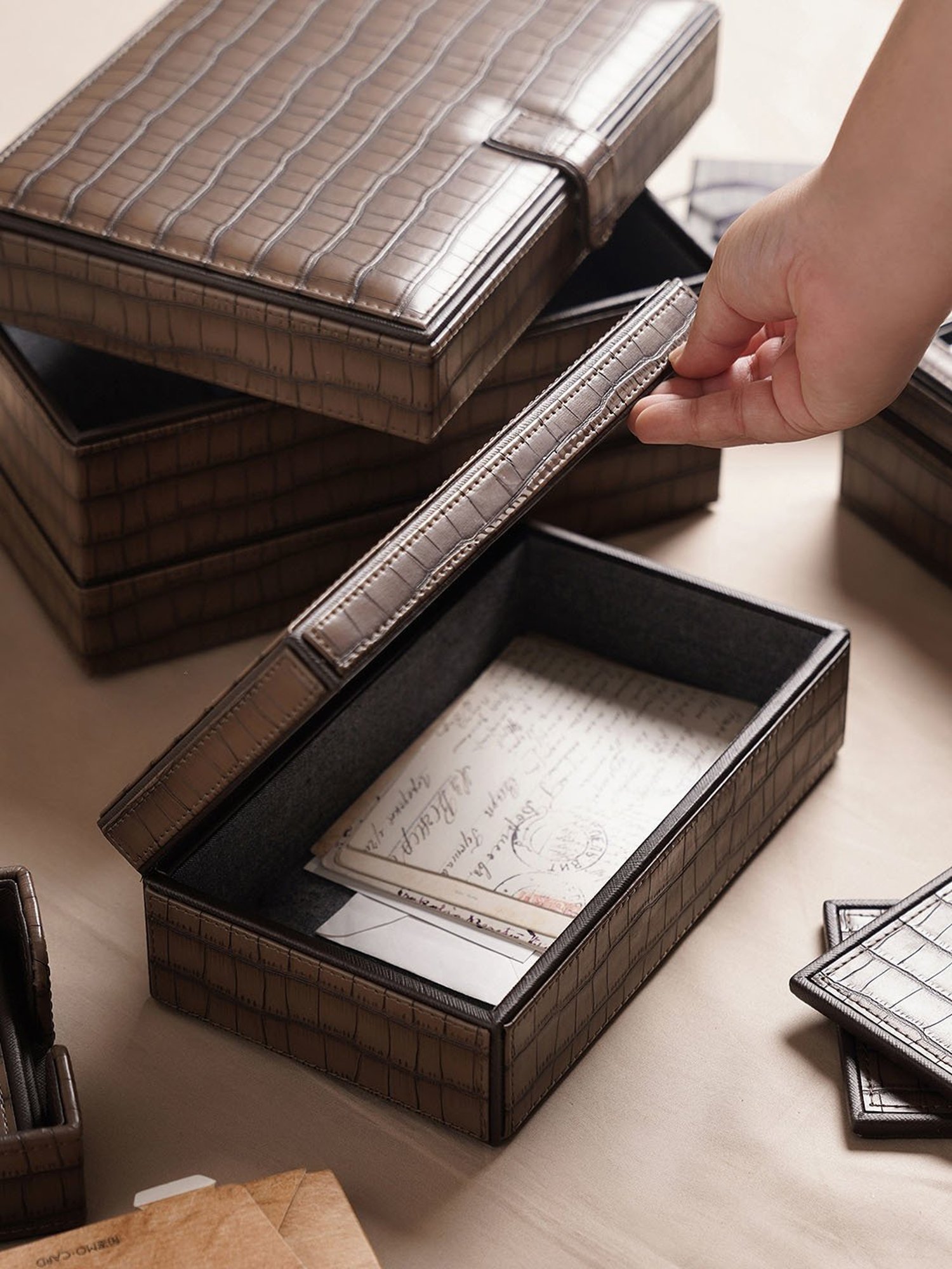 Pure Home and Living Brown Leather Storage Boxes