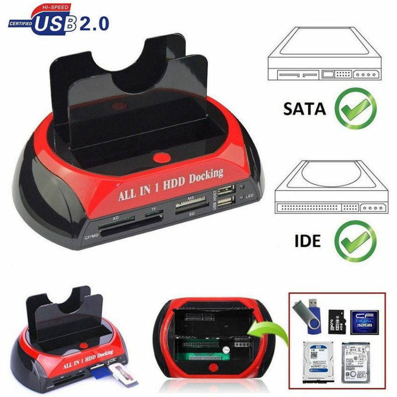 USB 2.0 HDD Docking Station IDE SATA Dual USB Clone Hard Drive Card Reader