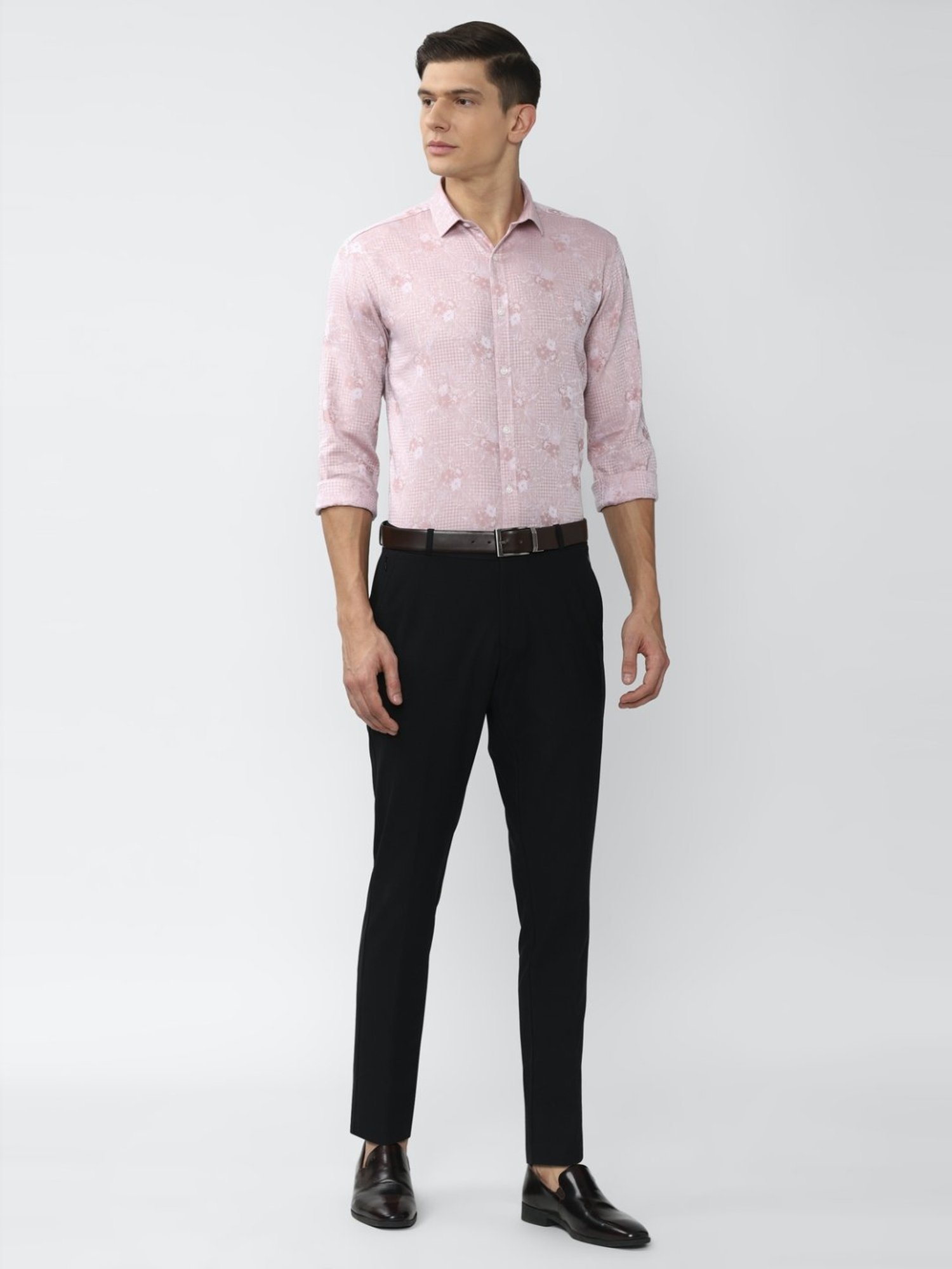 V Dot Pink Cotton Slim Fit Printed Shirt