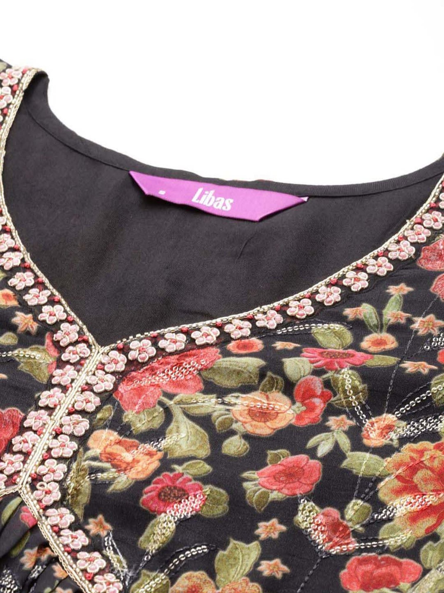 Libas Black Printed Kurti Sharara Set With Dupatta
