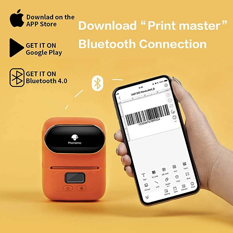 M110 Label Maker Portable Bluetooth Thermal Label Printer Apply to Clothing Jewelry Retail Mailing Barcode and More Compatible for Android amp iOS System Orange