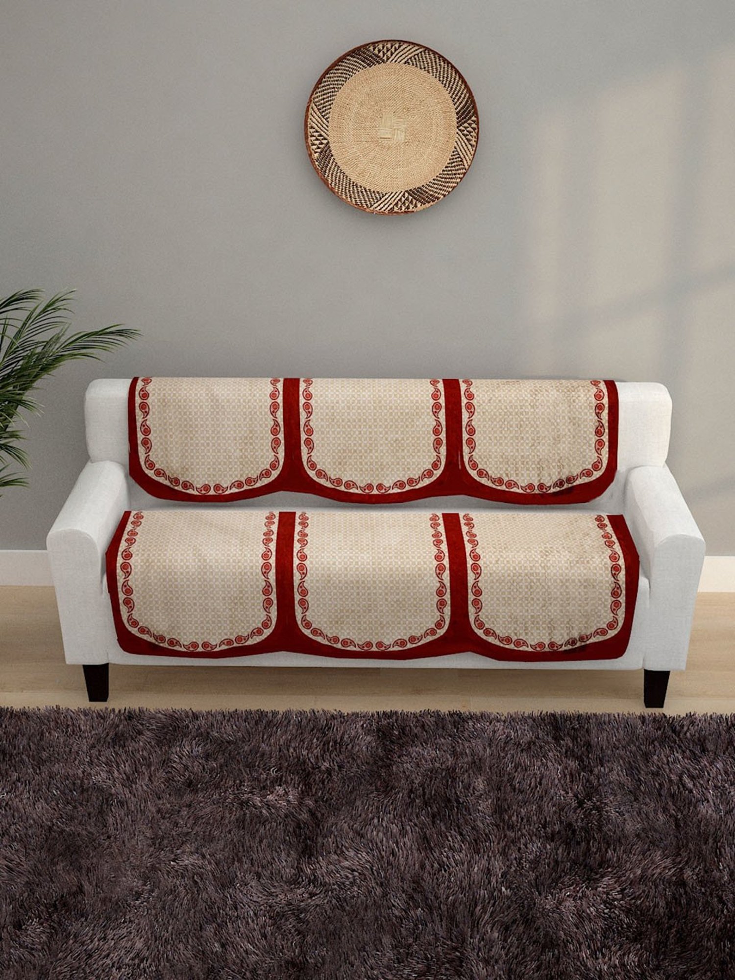 Romee Beige Polyester Printed Sofa Covers