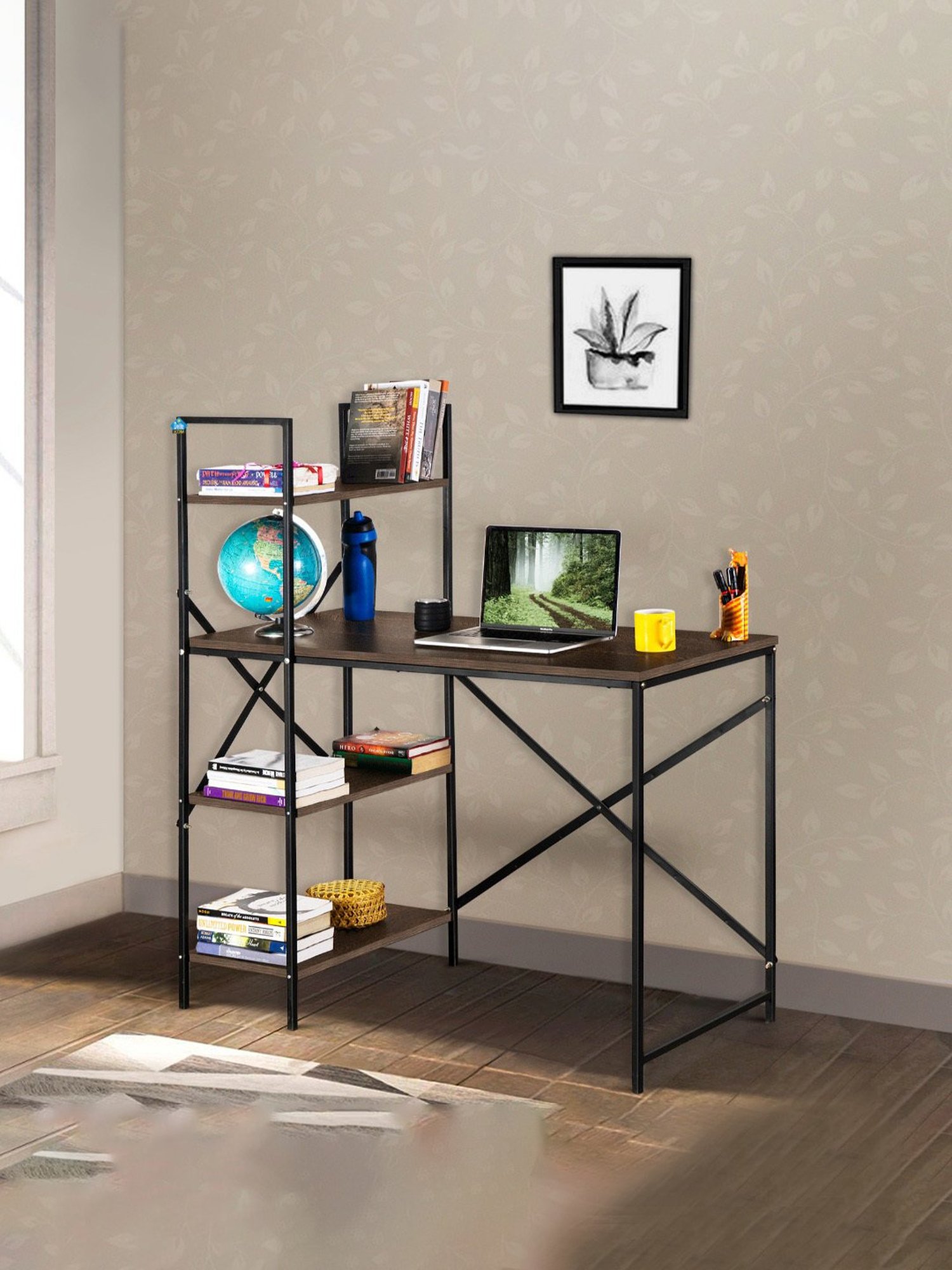 Delite Kom Victor Flowery Wenge Black Metal Free Standing Study Table