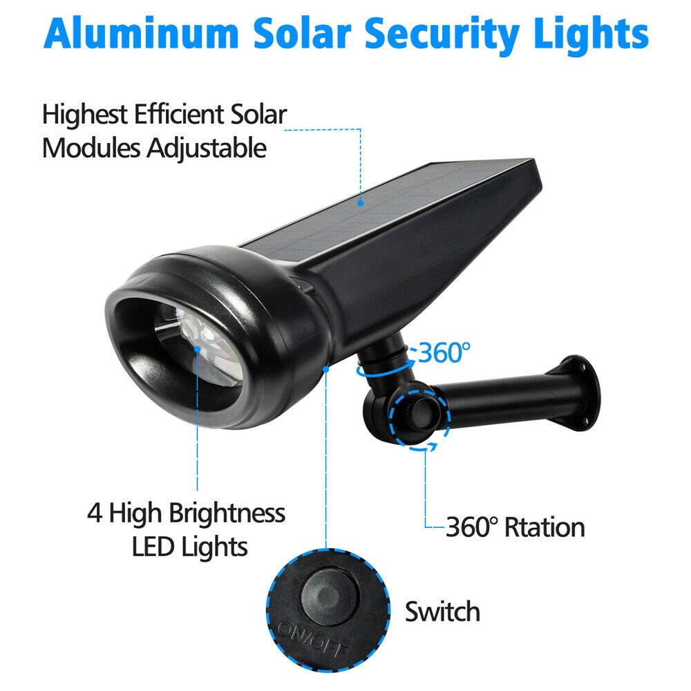 Solar Power 4 LED Spotlight Outdoor Garden Lamp Lawn Walkway Landscape Lights US