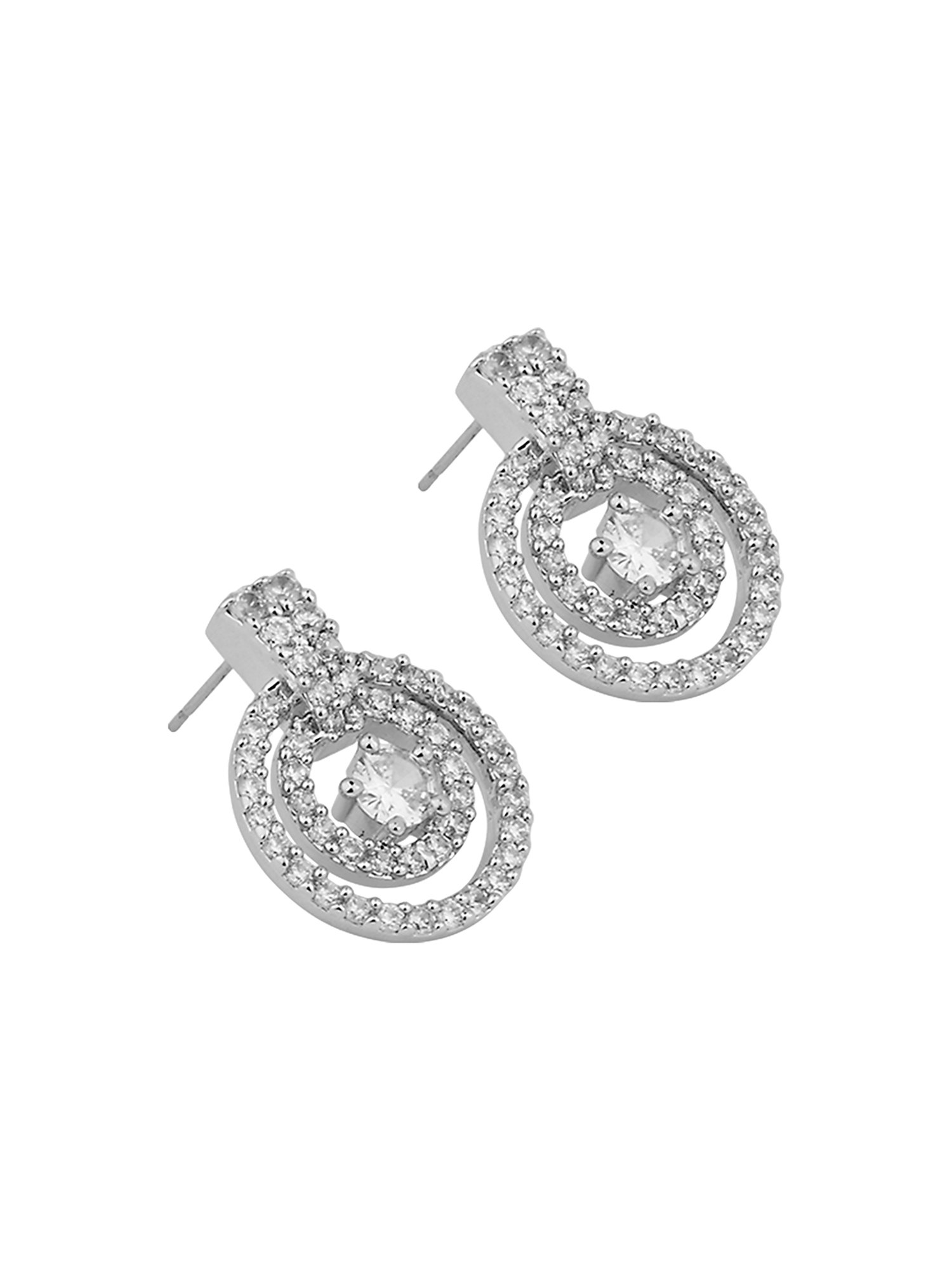 Lilly & Sparkle Brass Rhodium Plated CZ Stone Studded Circular Stud Earrings