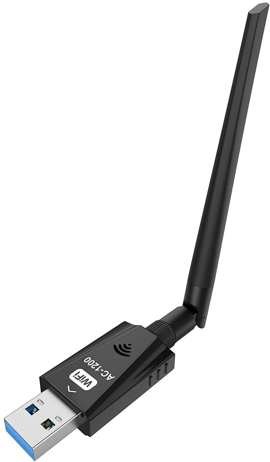 USB WiFi Adapter 1200Mbps Techkey Wireless Network Adapter USB 3.0 WiFi 802.11 ac with Dual Band 2.42GHz/300Mbps/5.8GHz/866Mbps 5dBi High Gain Antenna for Desktop Laptop Windows XP/7-10/ Mac OS