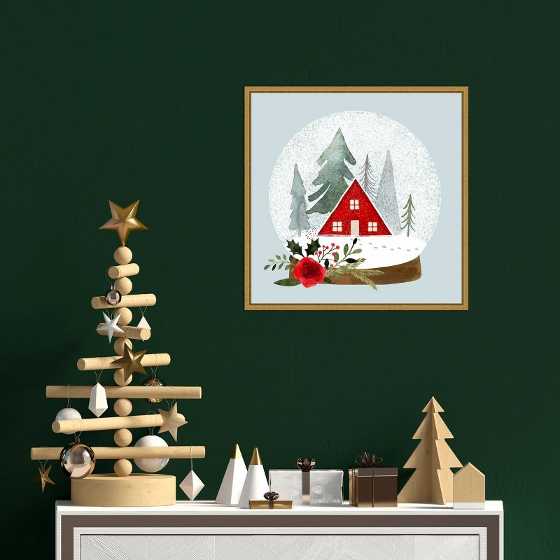 16" x 16" Snow Globe Village II Tree by Victoria Barnes Framed Canvas Wall Art - Amanti Art