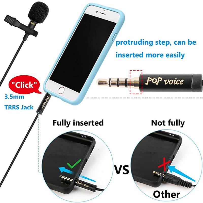 16 Feet Single Head Lavalier Lapel Microphone Omnidirectional Condenser Mic for Apple iPhone Android Windows Smartphones Youtube Interview Studio Video Recording Noise Cancelling Mic