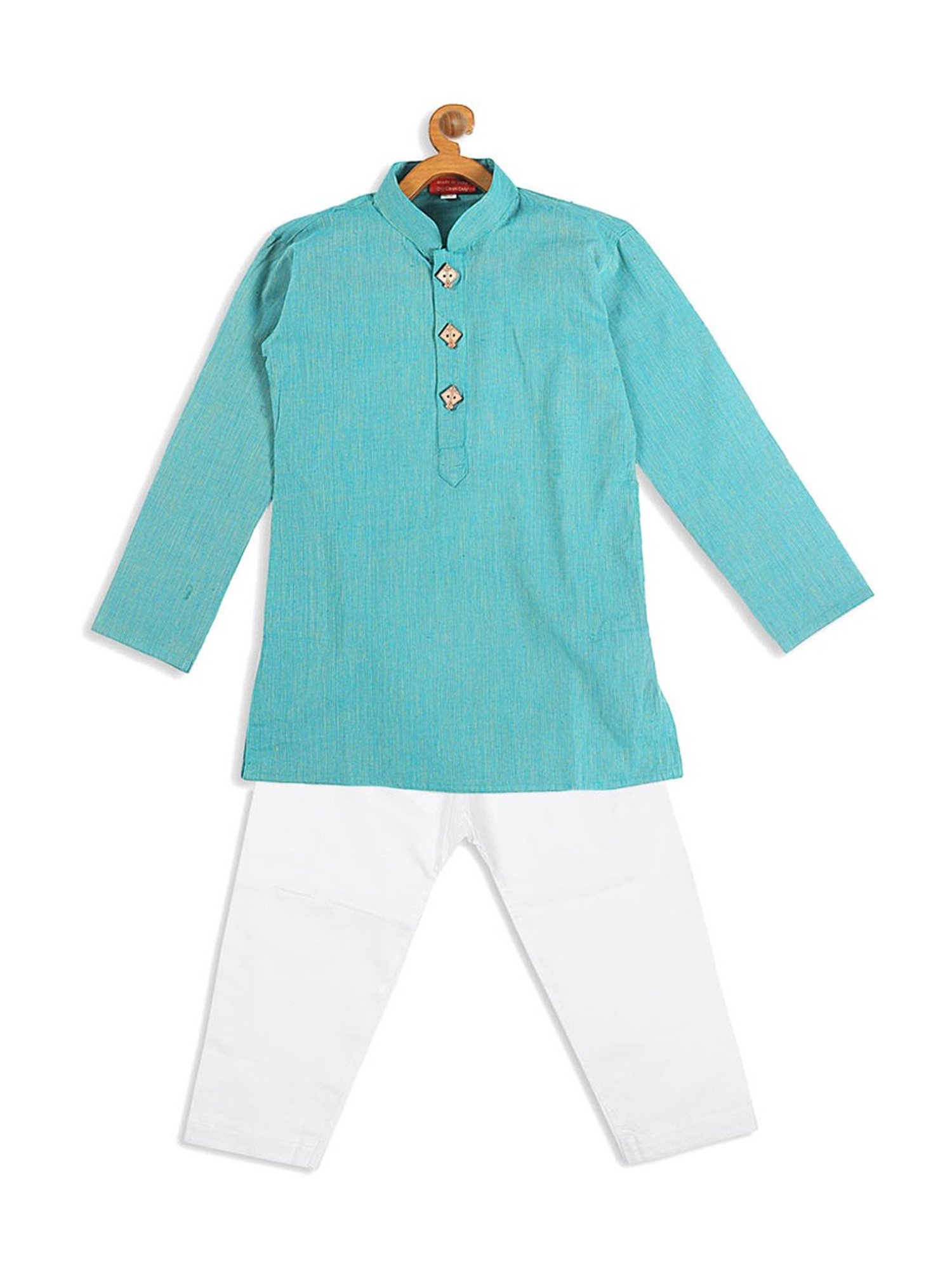 VASTRAMAY SISHU Cyan Blue & White Cotton Self Kurta Set