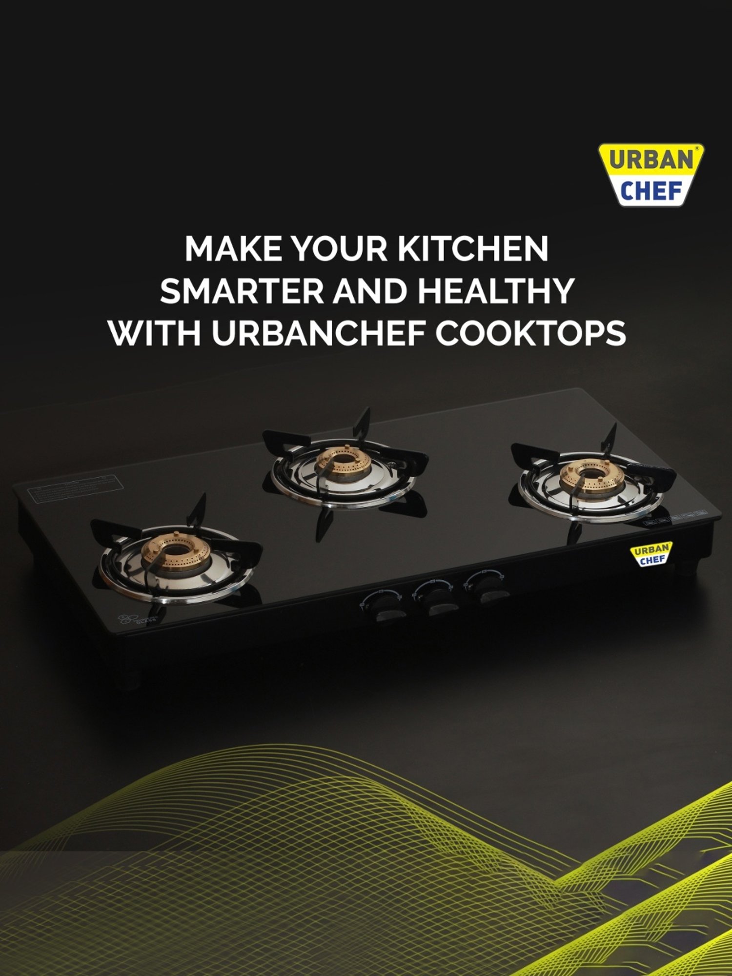 Urban Chef Gas Stove with 3 Burners ( Black )