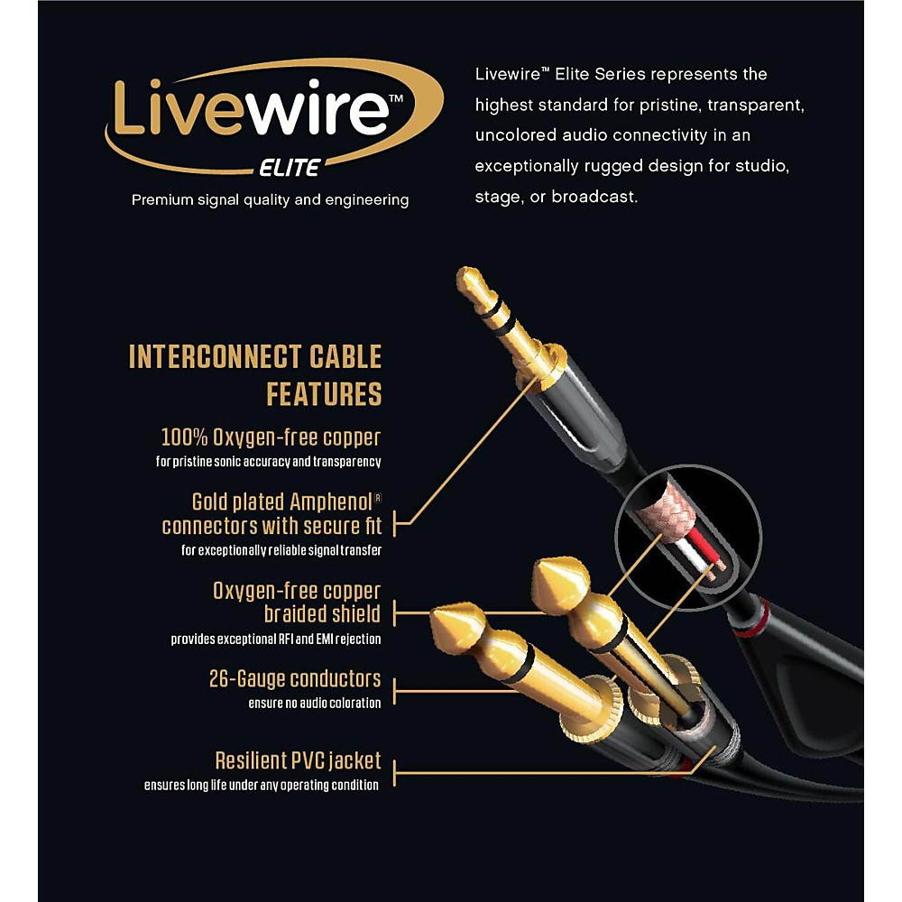 Livewire Elite Interconnect Y-Cable 3.5 mm TRS Male to RCA Male 9 ft. Black