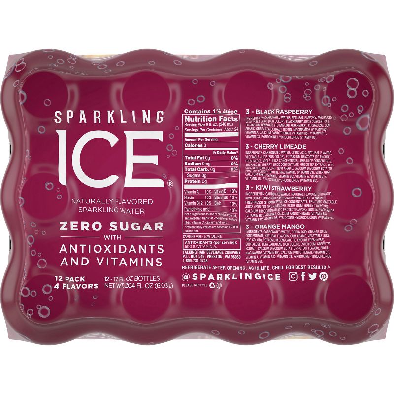 Sparkling Ice Variety Pack-Black Raspberry/Orange Mango/Kiwi Strawberry/Cherry Limeade - 12pk/17 fl oz Bottles