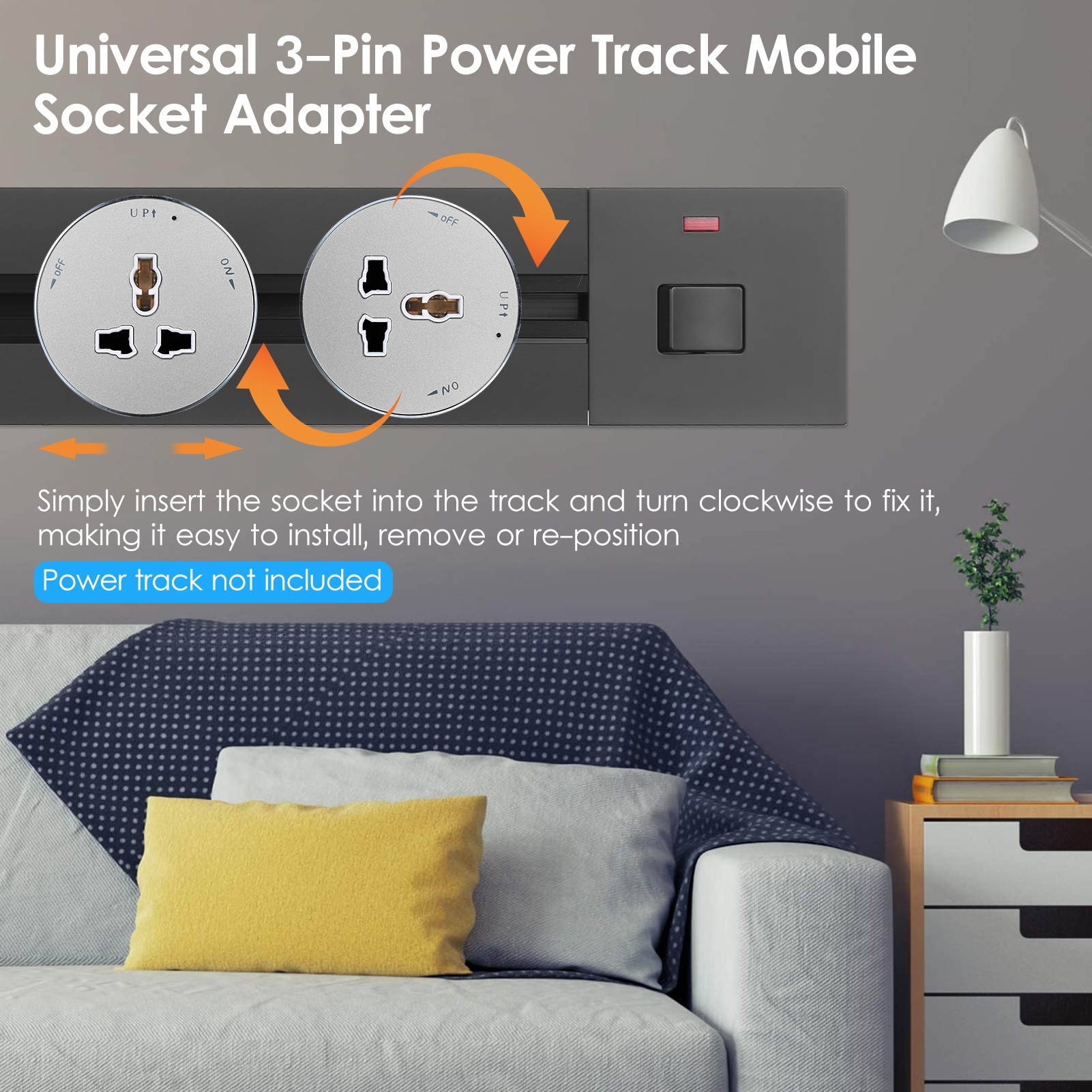 KKmoon Universal 3-Pin Track Sockets Power Sockets Adapter Power Track Socket Outlet Versatile Electric Mobile Track Socket Slidable Wall Outlet