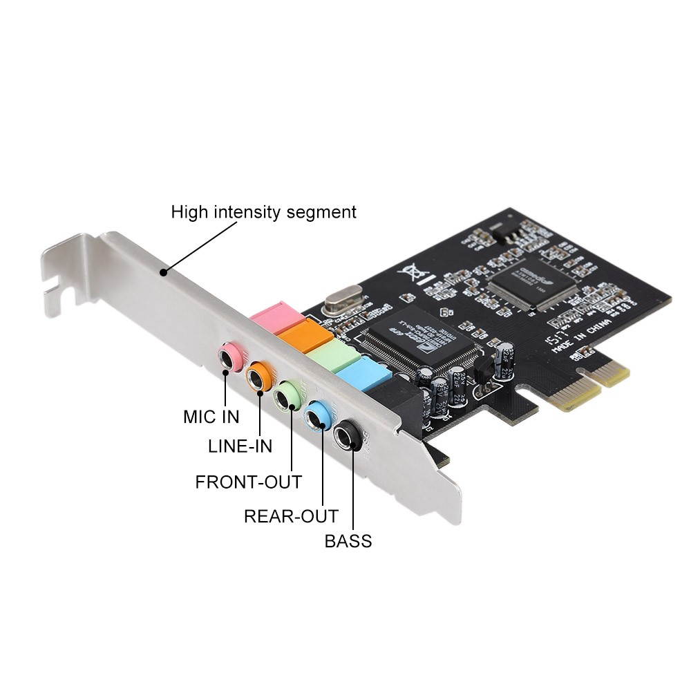PCI-E Express Expansion Card 5.1 Sound 5 Port Sound Card Stereo Surround Sound Card for Desktop Black