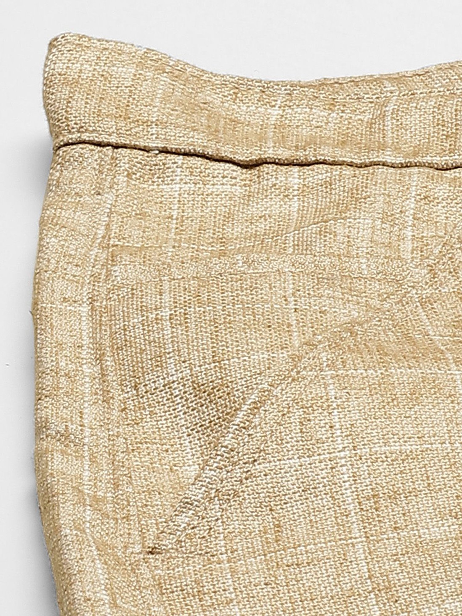 Sojanya Beige Cotton Regular Slim Fit Checks Flat Front Trousers