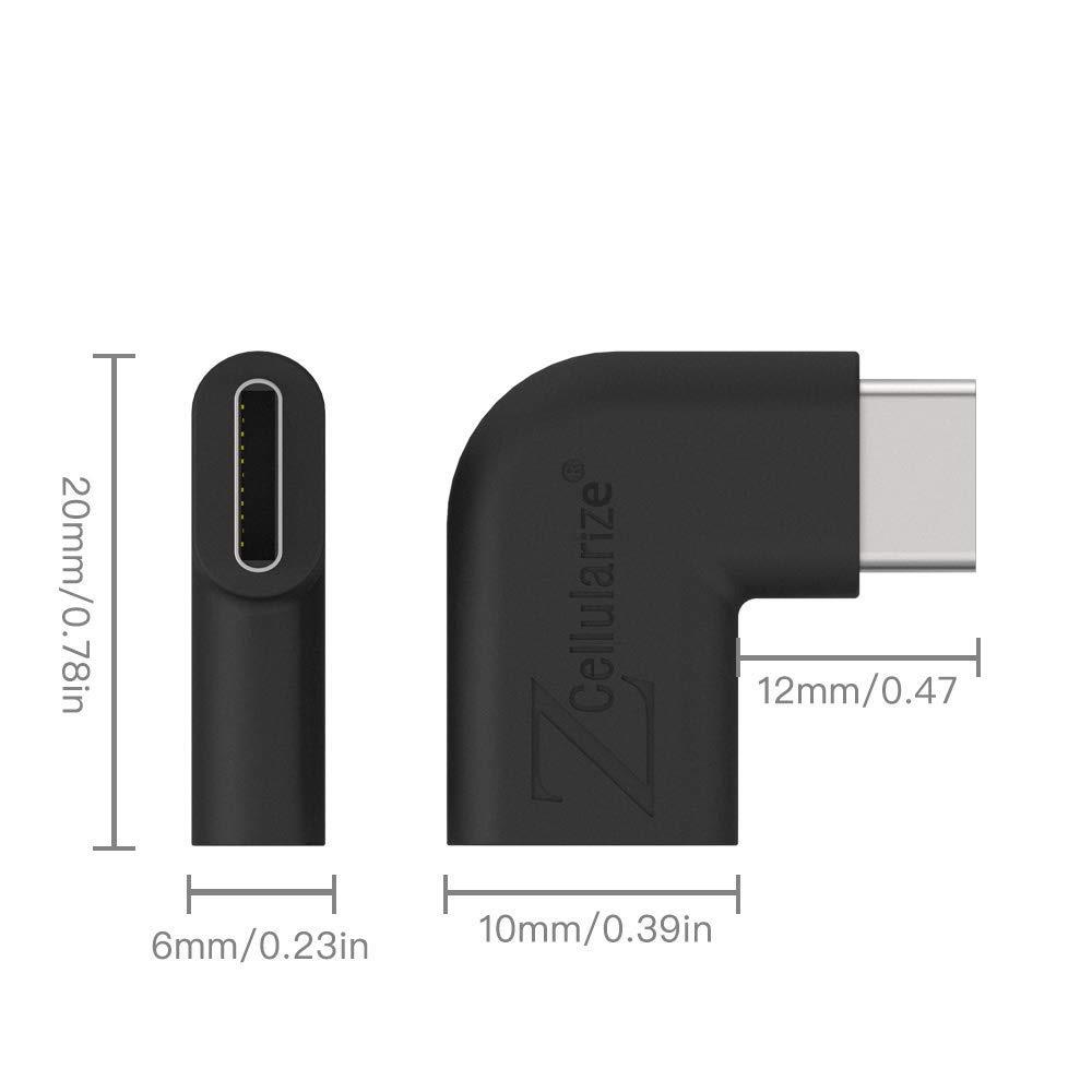 Cellularize Right Angle USB C Adapter (2 Pack, Black) Right & Left Angle 90 Degree USB 3.1 Type C Male to Female Extension Adapter (3A/10G) for Nintendo Switch, Laptop, Tablet, Mobile Phone