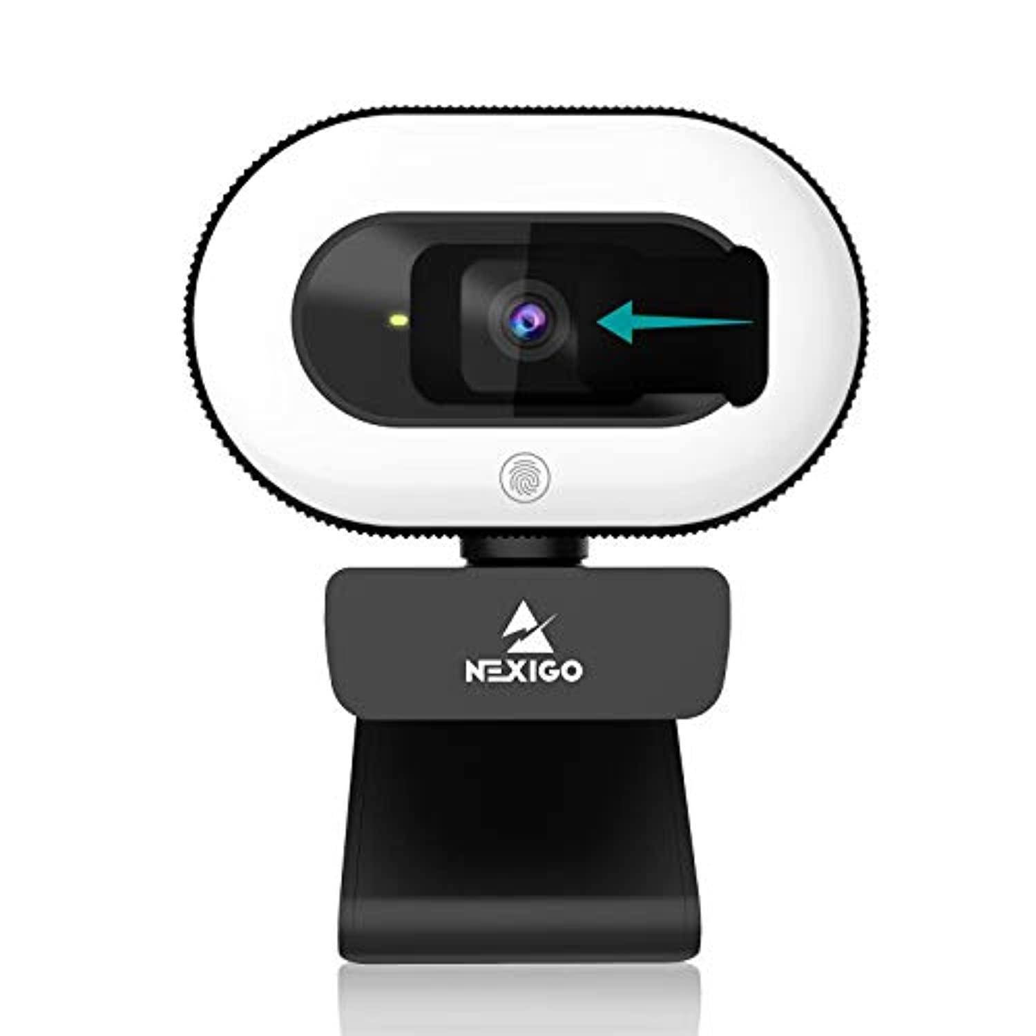 2021 nexigo streamcam n930e, 1080p webcam with ring light and privacy cover, auto-focus, plug and play, web camera for online learning, zoom meeting skype teams, pc mac laptop desk
