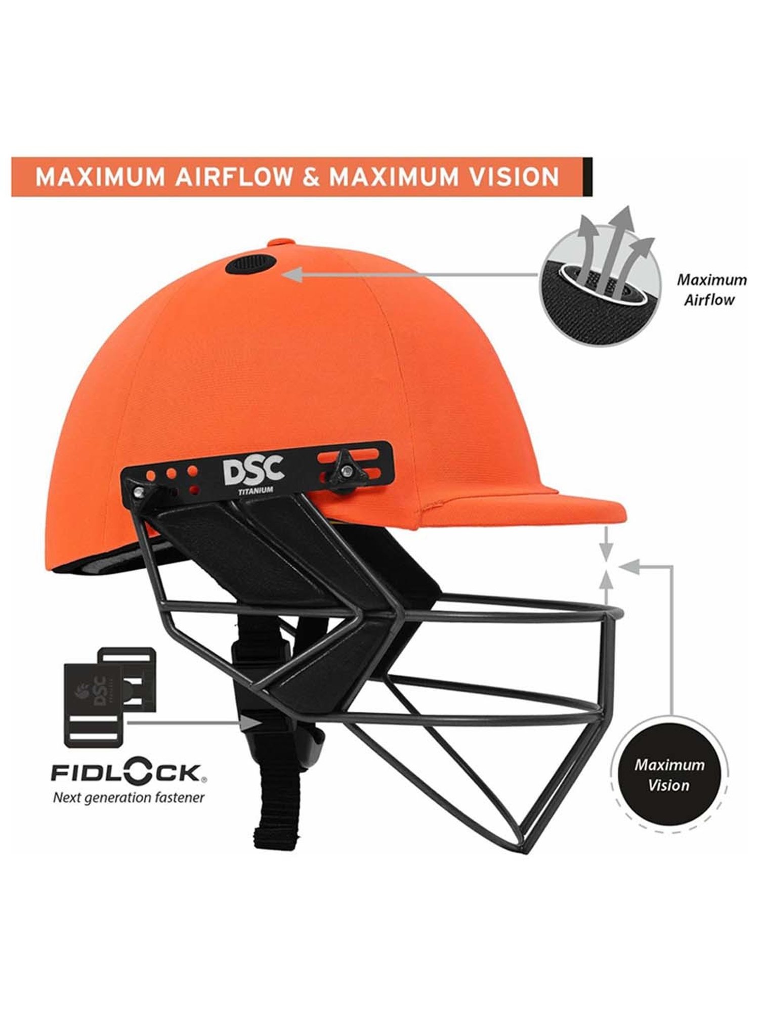 DSC Fort 44 LITE Titanium Cricket Helmet Adjustable Titanium Grill Size - XS