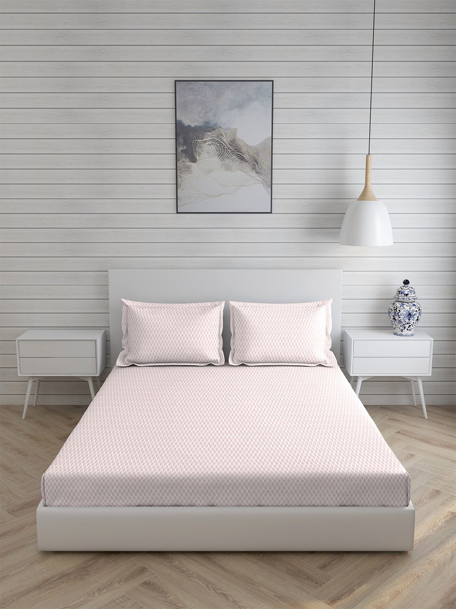 Boutique Living Amethyst Geometric Light Pink 300 TC Cotton King Bed Sheet with 2 Pillow Covers