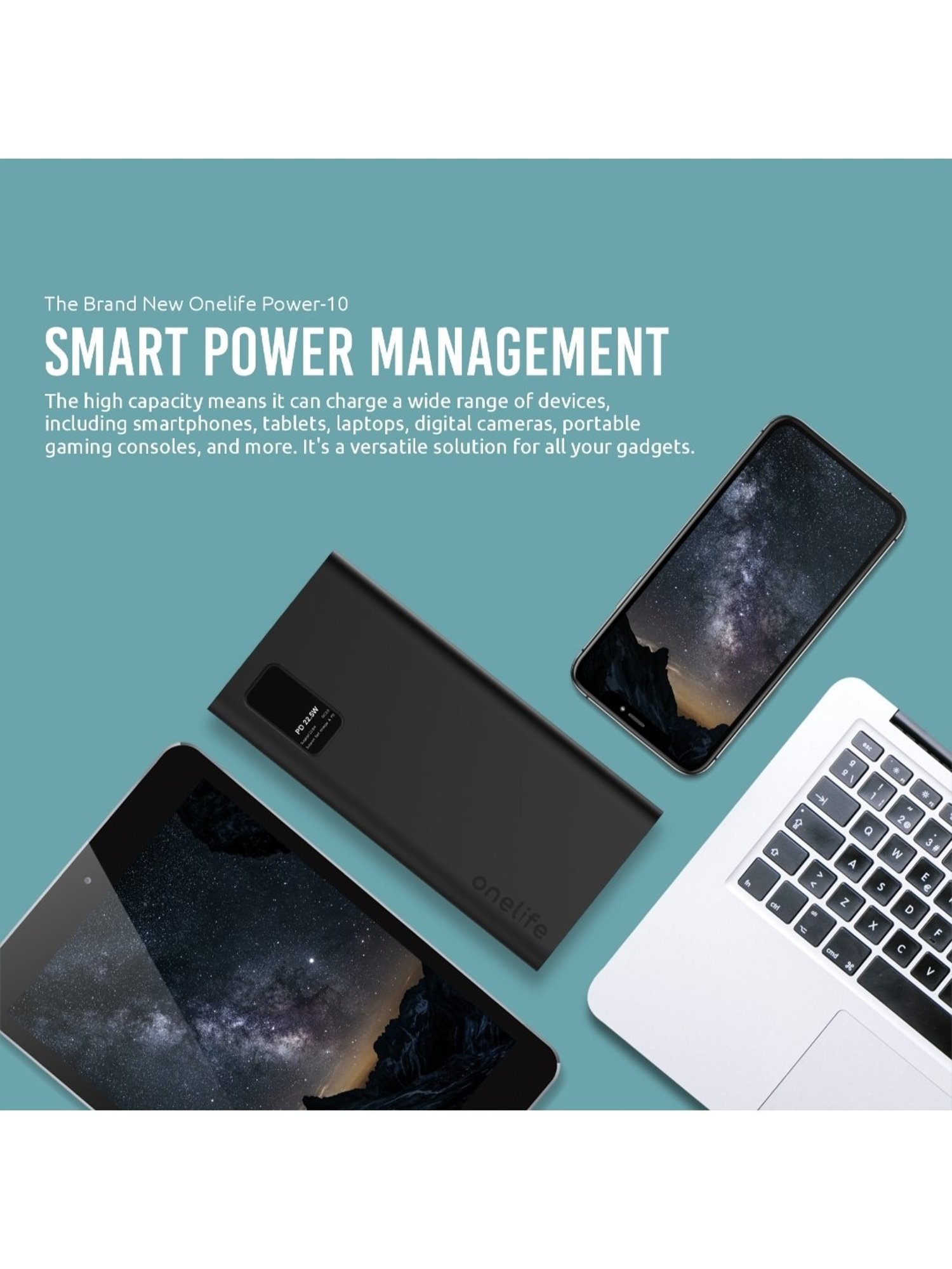 Onelife Power 10, 30000 mAh 22.5 Watt Power Bank with Quick Charge (Black)