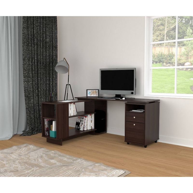 L Shaped Computer Work Station Espresso - Inval