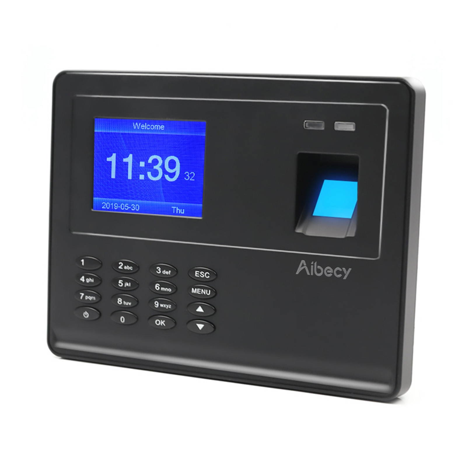 Aibecy Biometric Fingerprint Password Time Attendace Machine Employee Checking-in Time Clock Recorder Reader with 2.8 Inch TFT Screen Multi-language Built-in Battery Support USB Disk Data Download