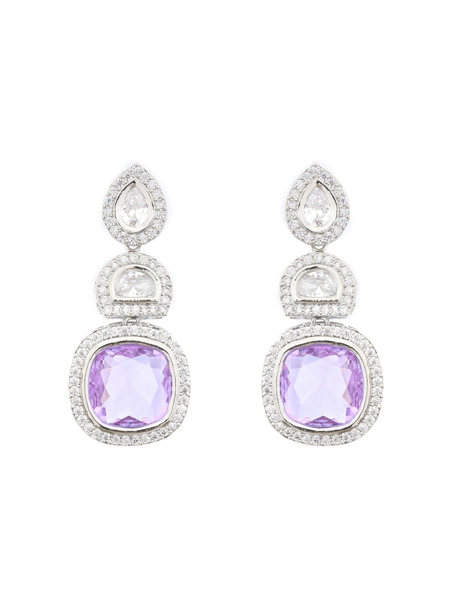 Saraf RS Jewellery White Lavender CZ Studded Drop Earrings