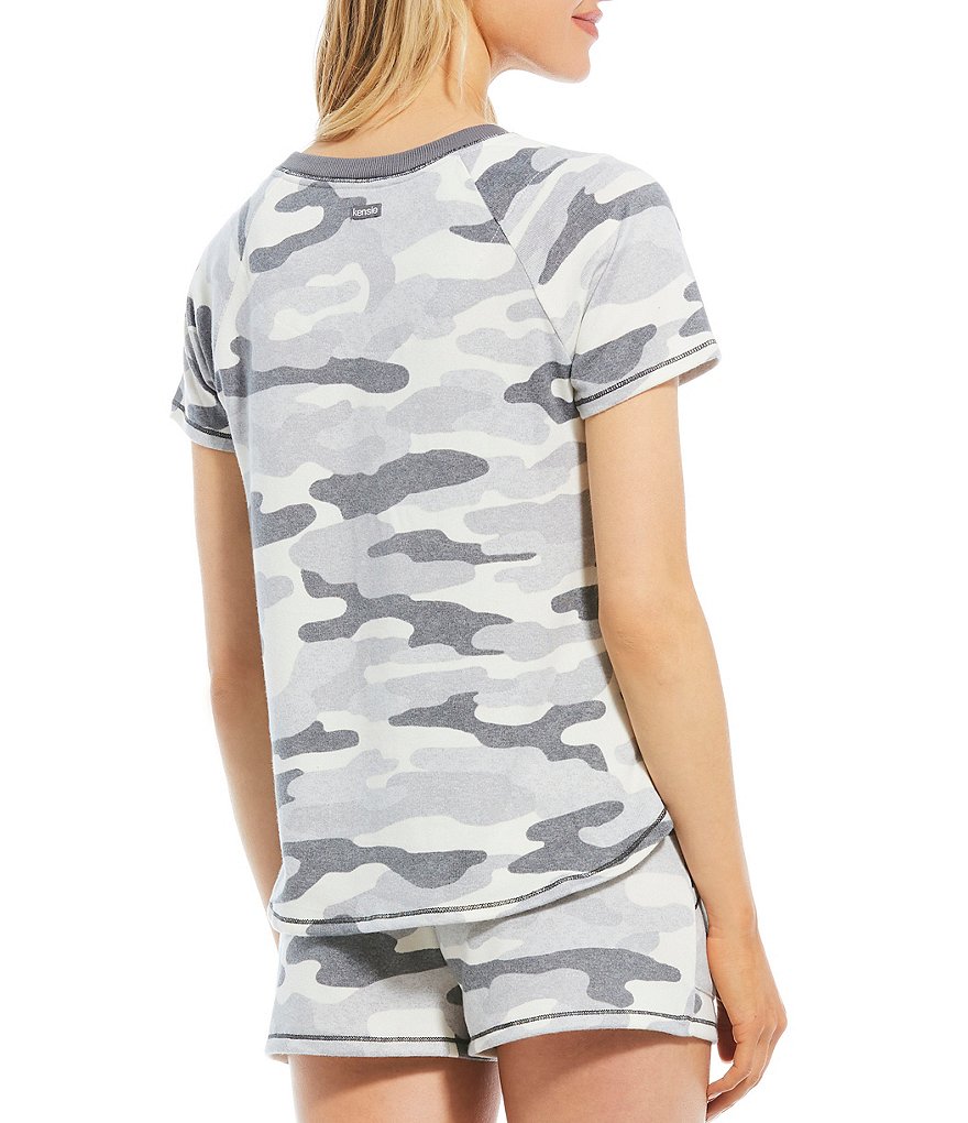 Kensie Camouflaged Printed Jersey Knit Short Sleeve Coordinating Sleep Top