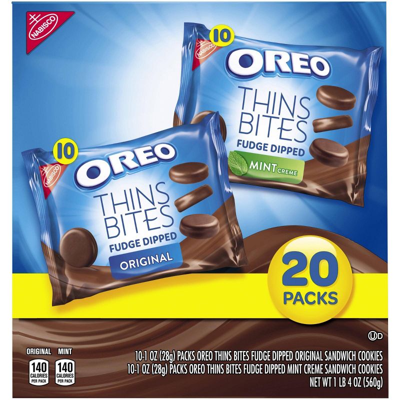 Oreo Thins Bites Fudge Dipped Sandwich Cookies Multipack - 20ct