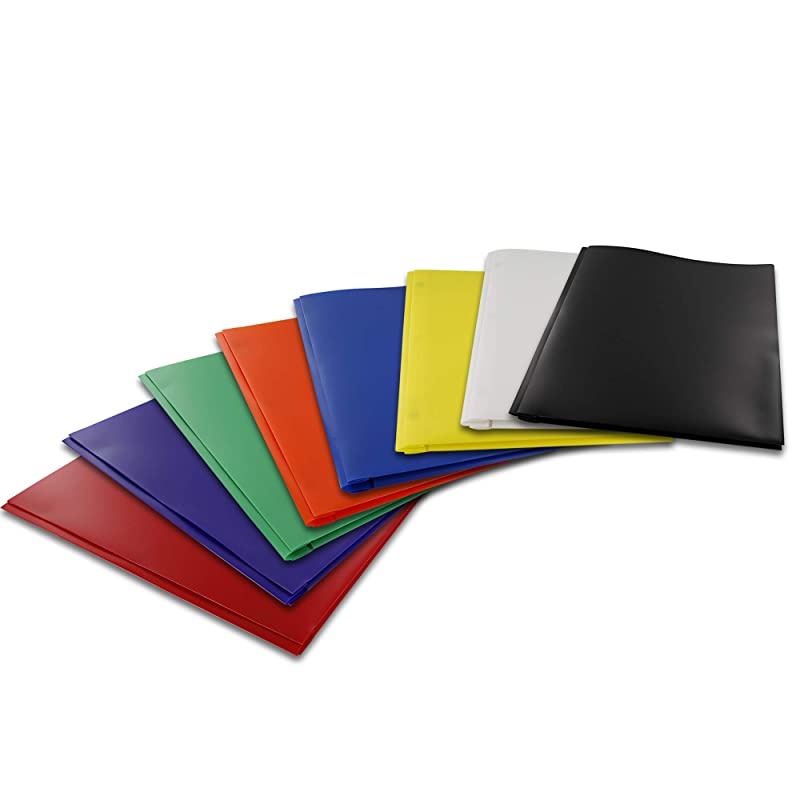 2 Pocket Poly Portfolio Two Pockets Folder with 3 Prongs and Business Card Holder Organizer Designed for Home, Office, School, Classroom and More - Actual Colors May Vary (Pack of 3)