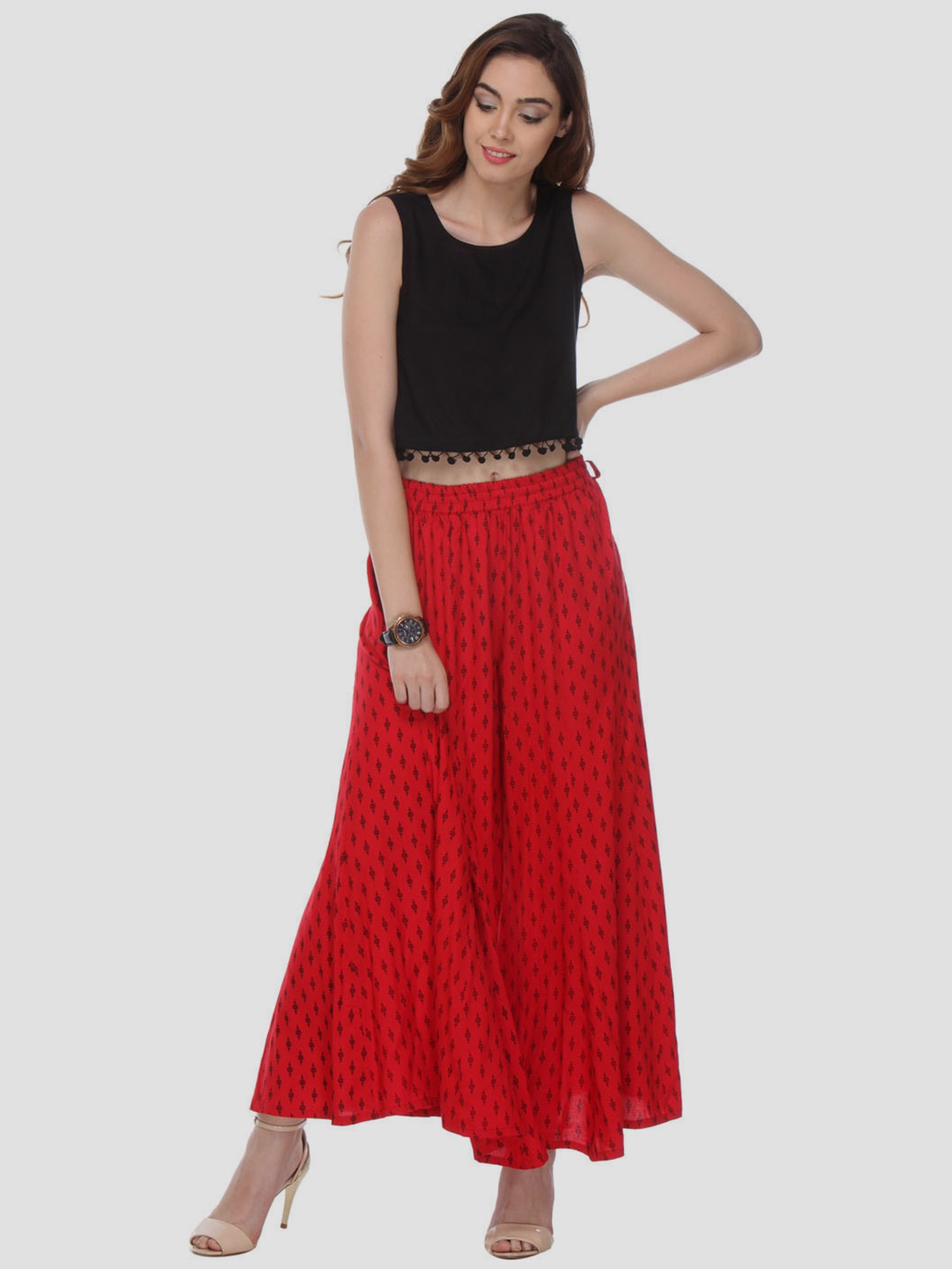 Saffron Threads Black Elasticated Palazzos