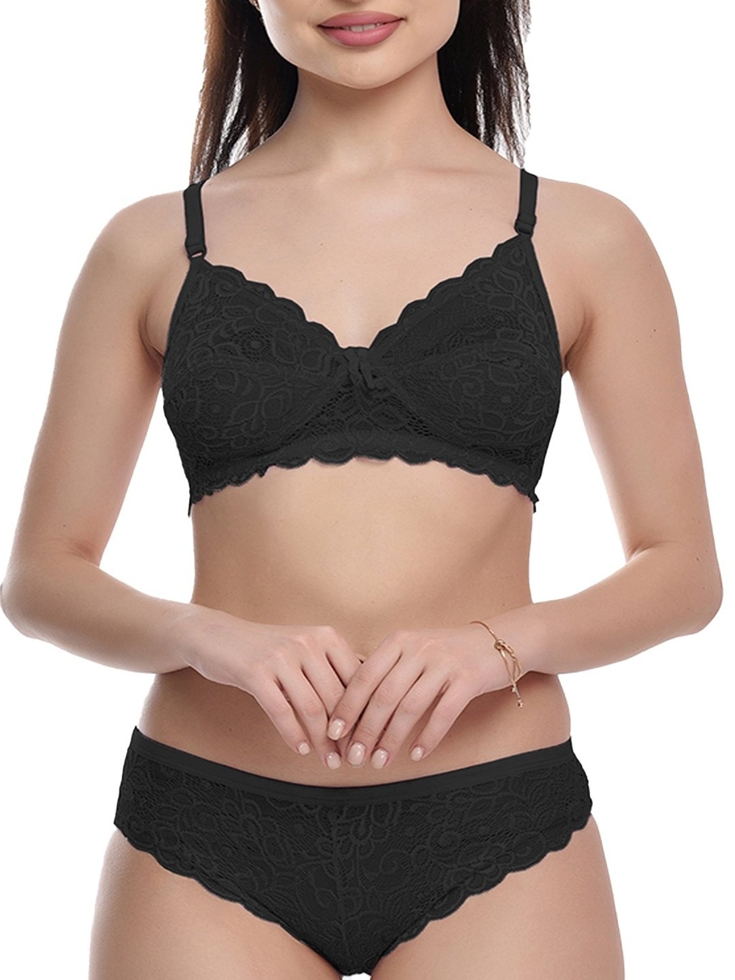 mod & shy Pink Self Pattern Lingerie Set