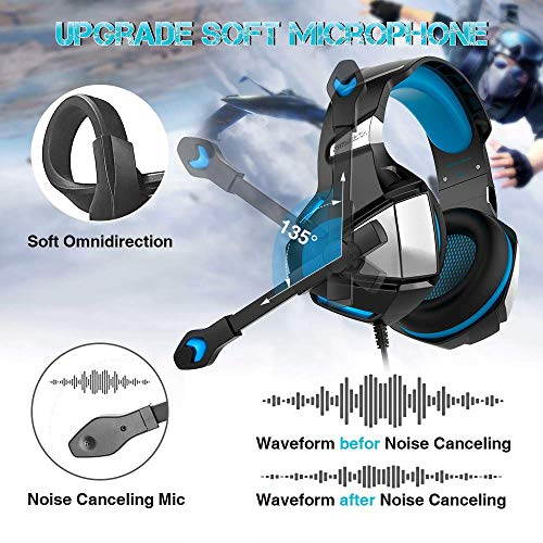 Micolindun Gaming Headset for Xbox One, PS4, PC, Over Ear Gaming Headphones with Noise Cancelling Mic LED Light, Stereo Bass Surround, Soft Memory Earmuffs for Smart Phone, Laptops, Tablet
