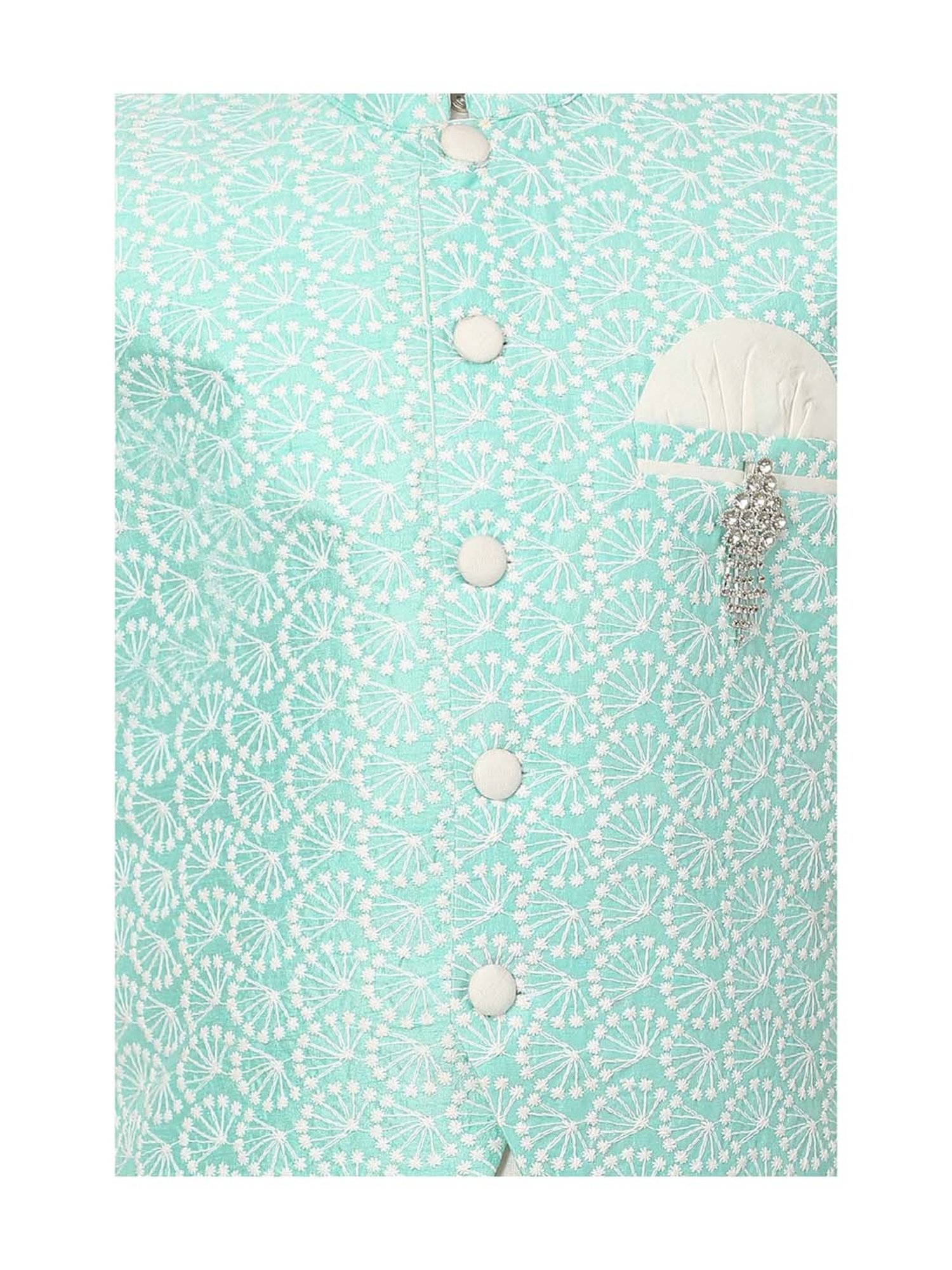 Ahhaaaa Kids Blue & White Cotton Embroidered Full Sleeves Kurta Set