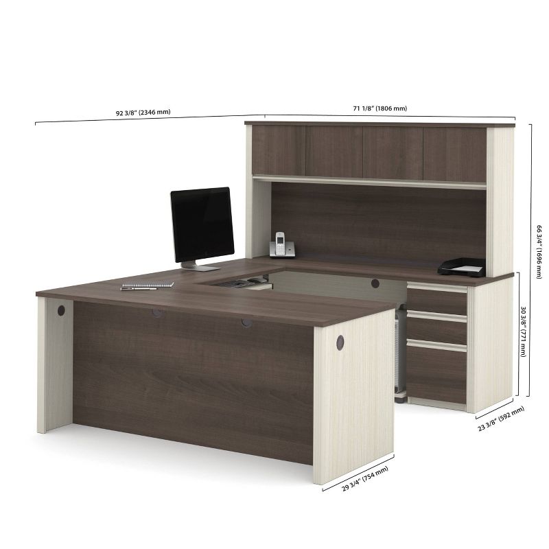 Prestige + Wood U Shape Computer Desk with Storage White Chocolate/Antigua - Bestar