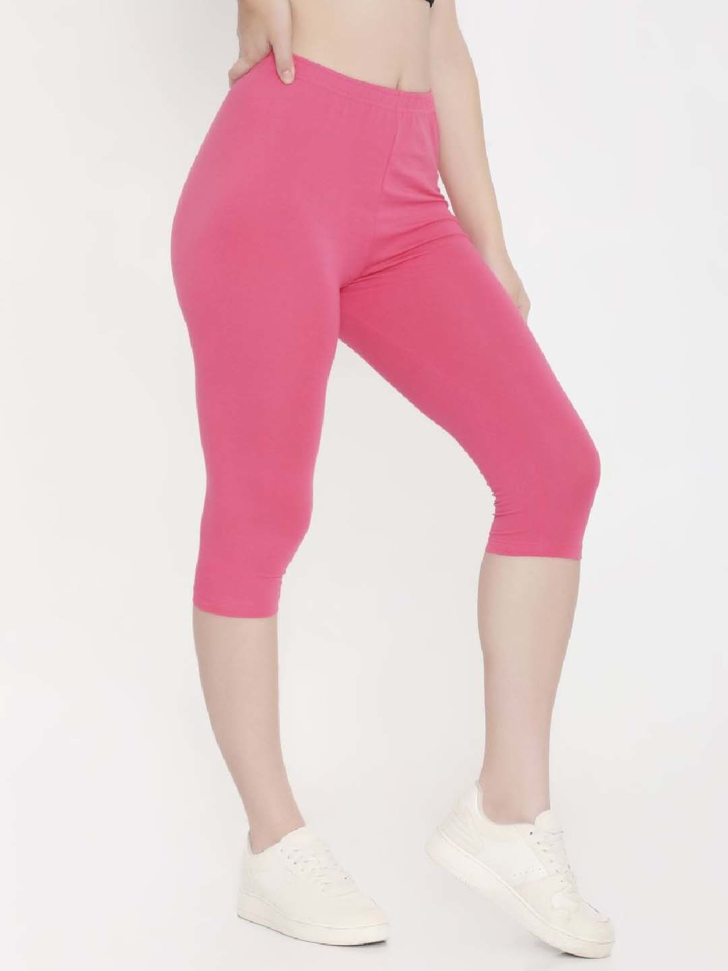 FEELINGS Pink Cotton Plain Capris