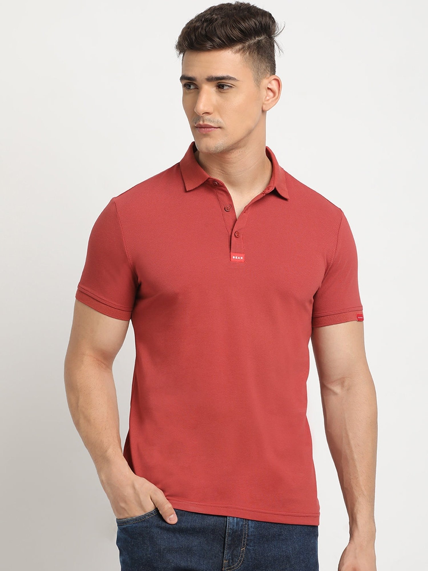 The Bear House Red Slim Fit Polo T-Shirt