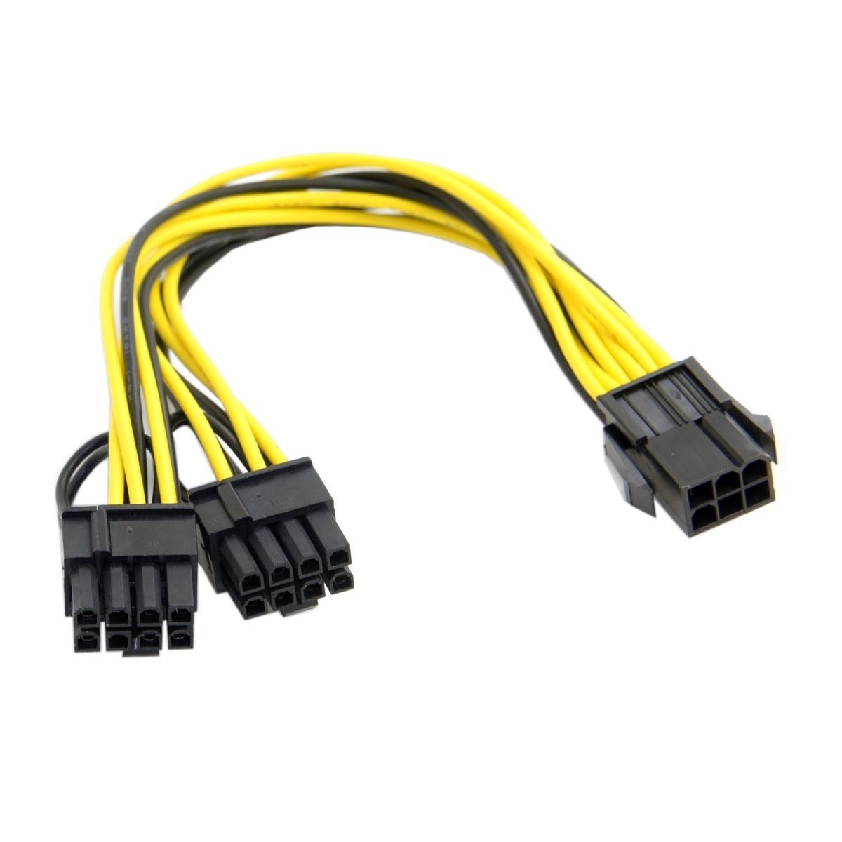(2 Pack)18AWG PCI-E 6pin to Dual 8pin(6+2) Y-Splitter Extension Cable ,PCI Express PCI-E ATX 6Pin Male to Dual 8Pin & 6Pin Female Video Card Splitter Power Extension Cable ,1ft/30cm